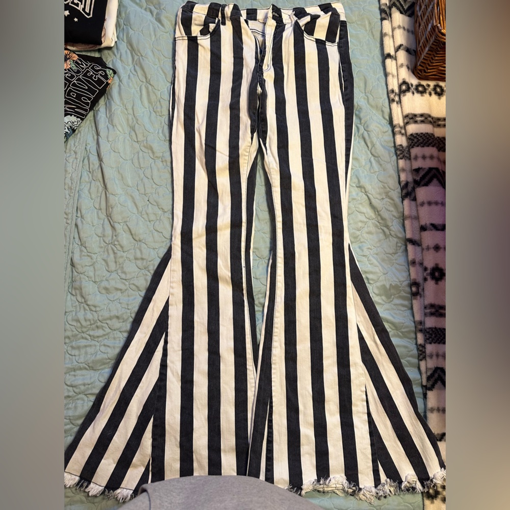 Altar'd State Black and White Striped Flare Jeans